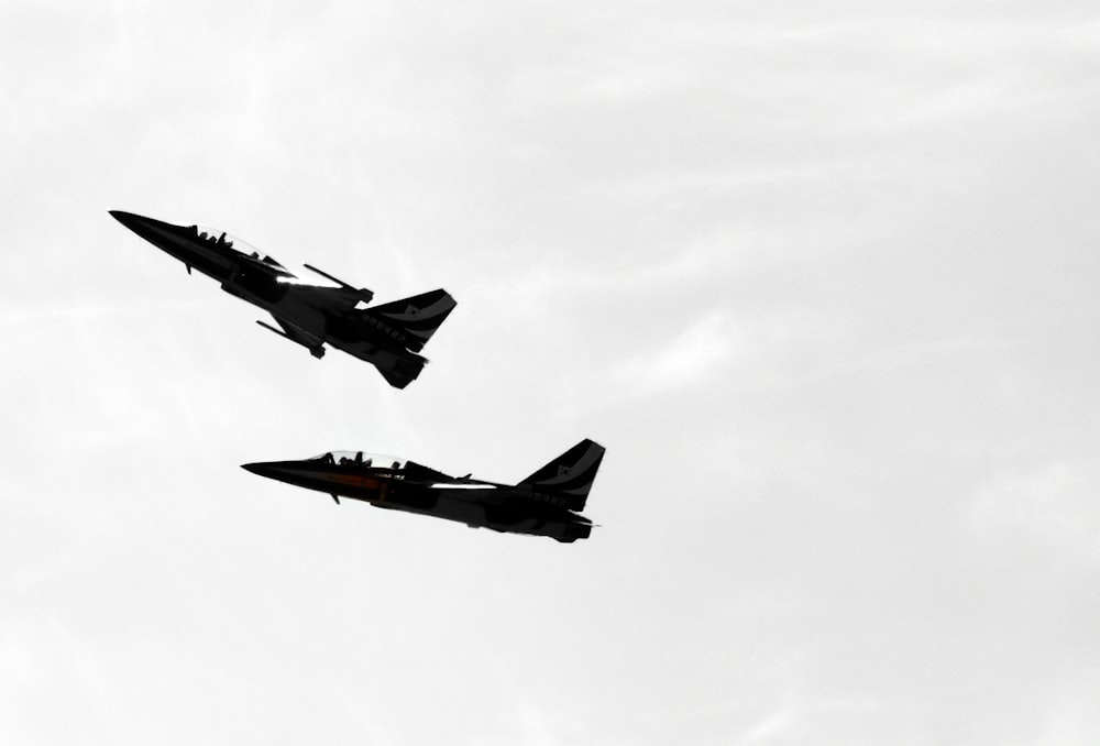 two fighter jets are flying in the sky