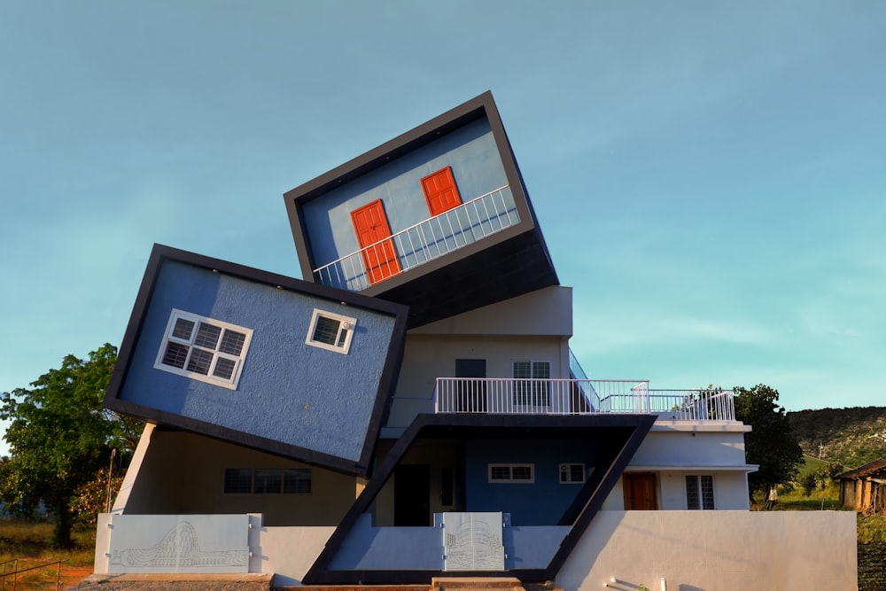 a house that has been stacked on top of each other