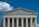 The image presents the facade of a neoclassical building with grand columns and intricate sculptures atop the pediment. The structure is made of stone, and the frieze bears the inscription 'EQUAL JUSTICE UNDER LAW.'
