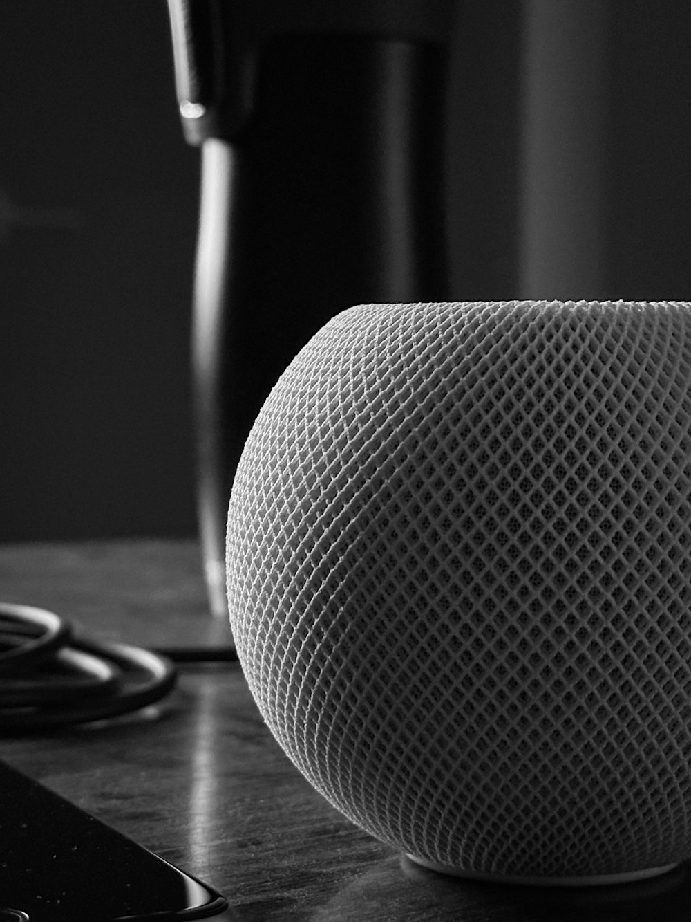 a close up of a speaker on a table