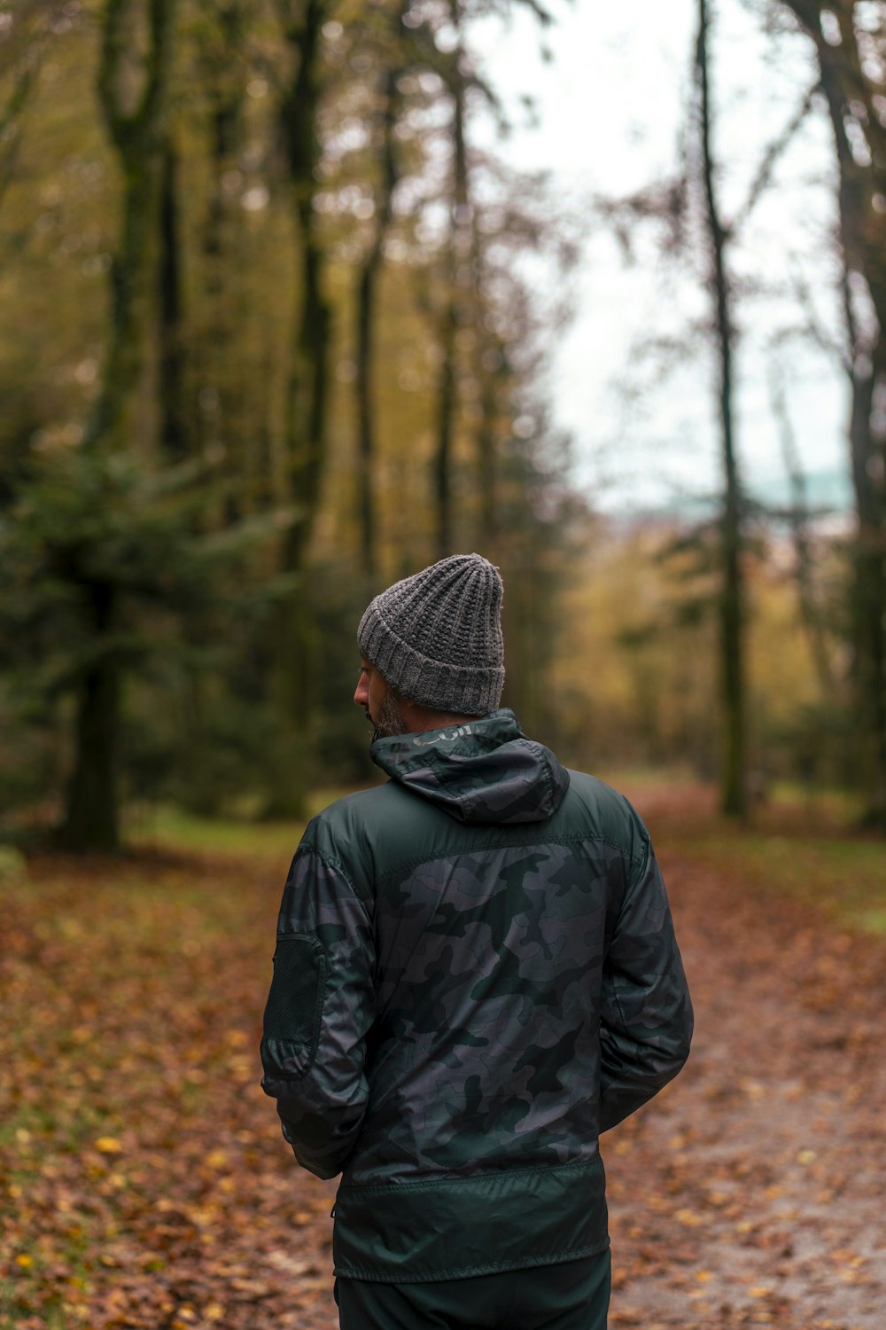 a person walking down a path in the woods