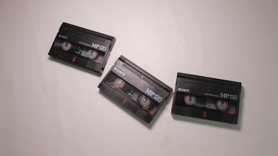 Vintage video tapes lined up ready to be converted to digital format.