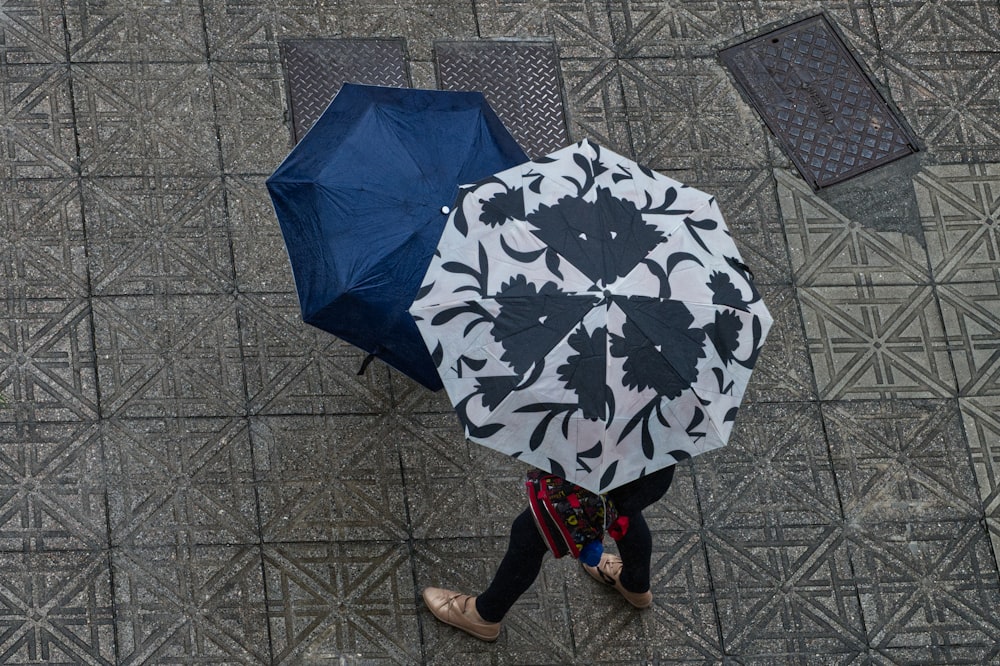 a person walking down a street holding an umbrella