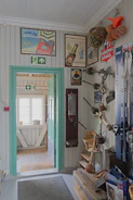 Close-up of a stylish interior with nautical-themed decor.
