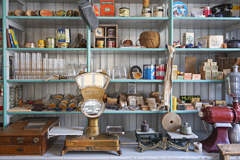 a room filled with lots of shelves filled with lots of items