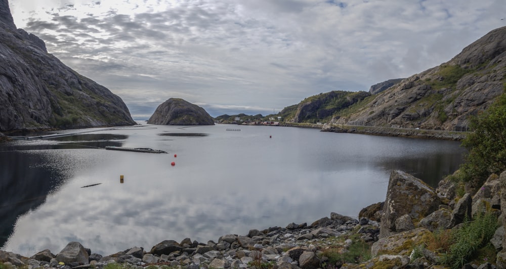 a large body of water surrounded by mountains