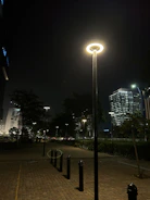 A nighttime cityscape illuminated by smart lampposts.
