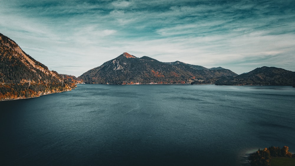 a large body of water surrounded by mountains