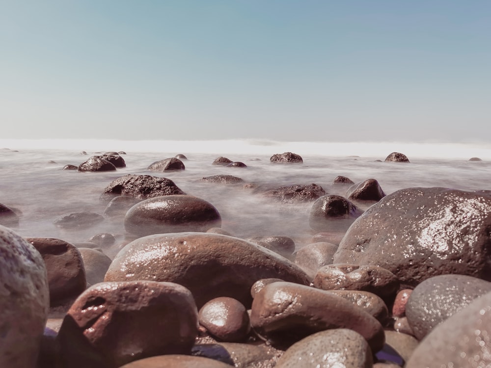 a rocky beach covered in lots of rocks