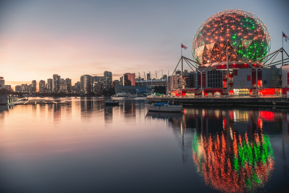 a large building with a christmas tree on top of it