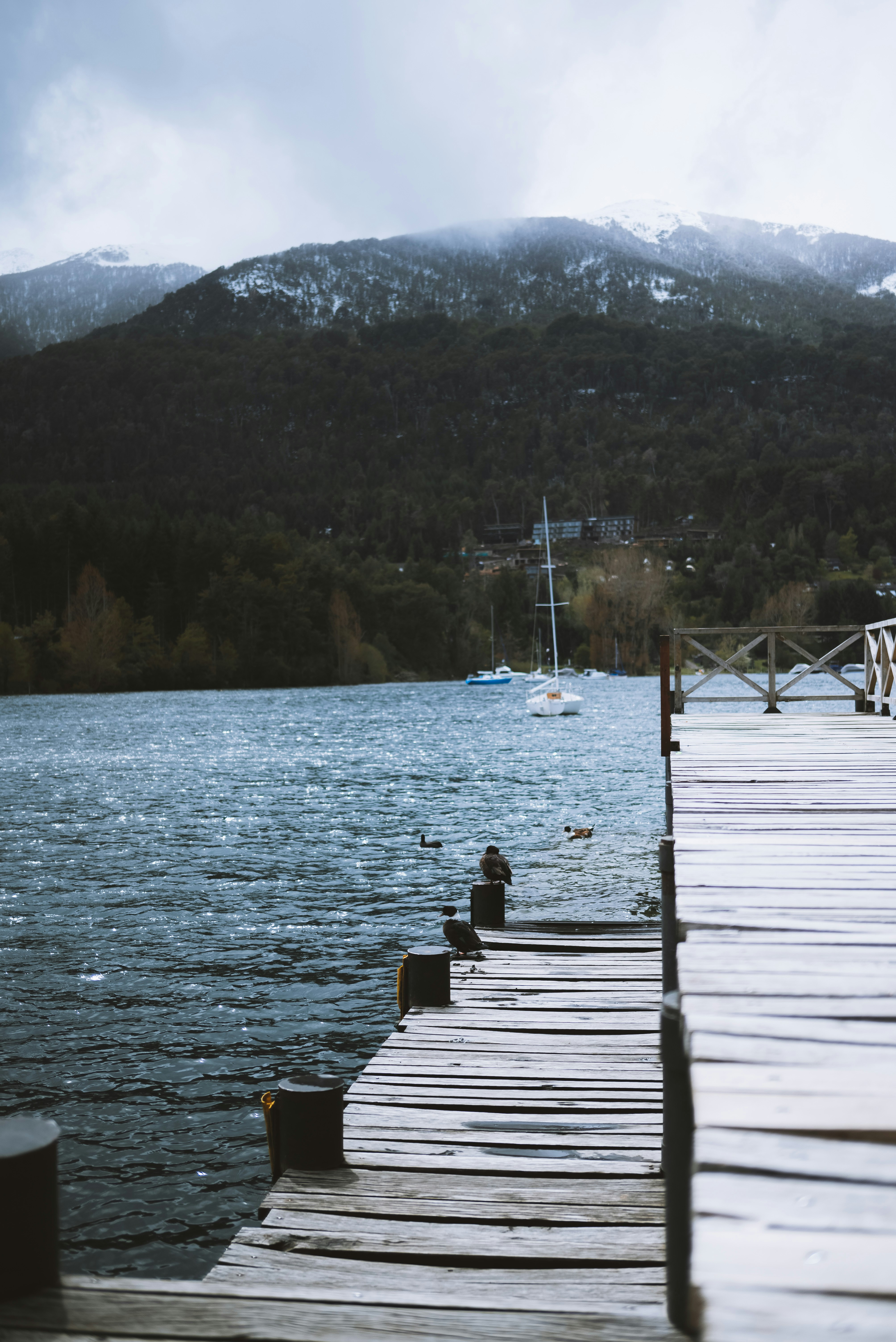 a wooden dock sitting next to a body of water
