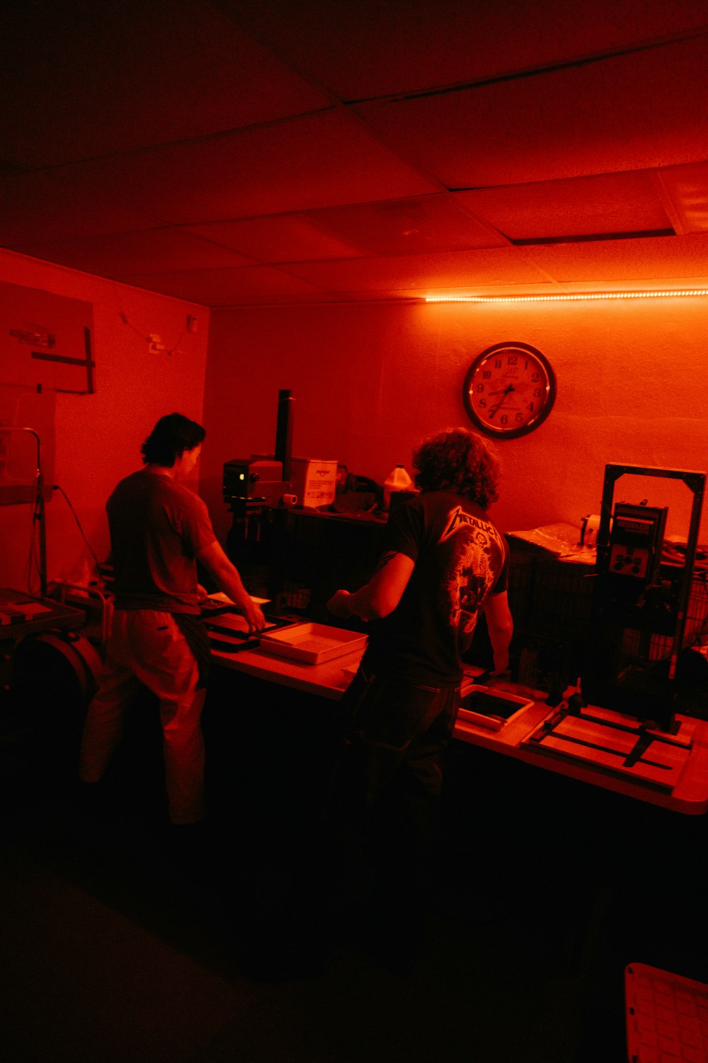 a couple of people standing in a room