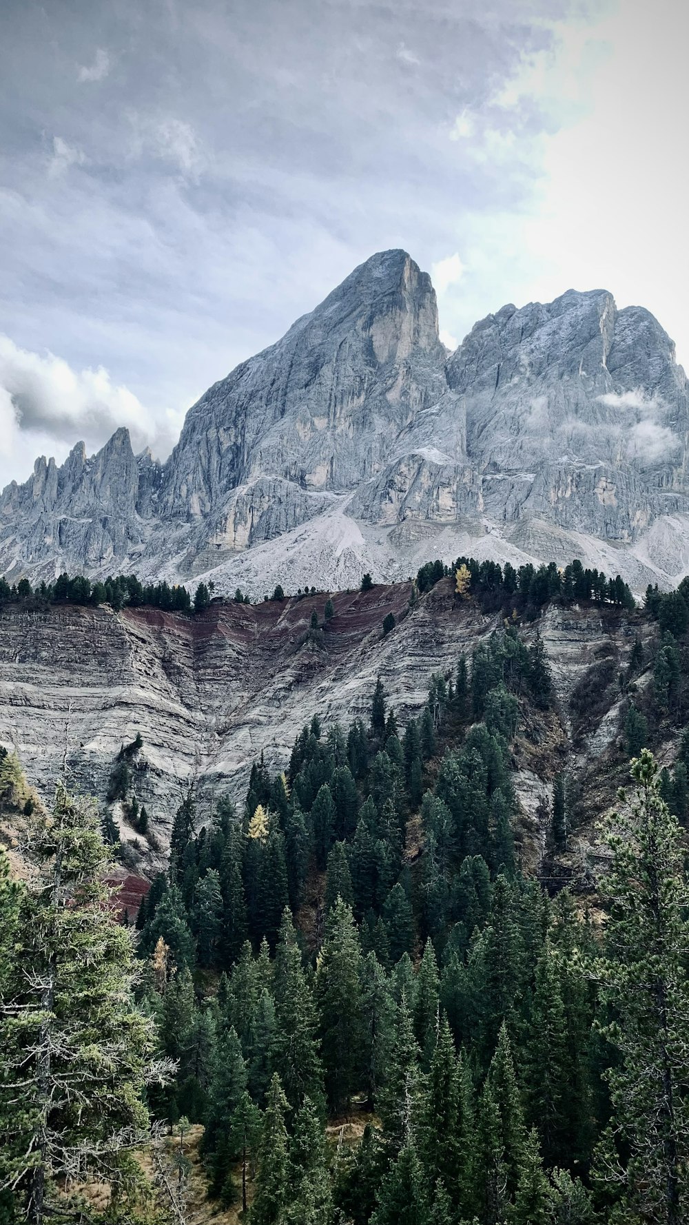 a mountain range with trees and mountains in the background