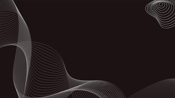 Abstract black background with white and grey geometric lines forming upward arches.