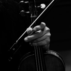 a close up of a person playing a violin