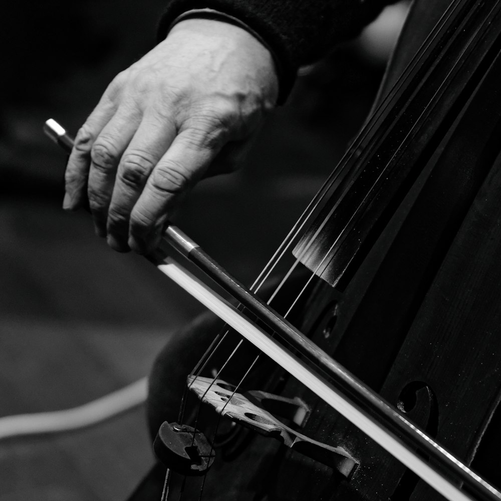 a person holding a bass in their left hand