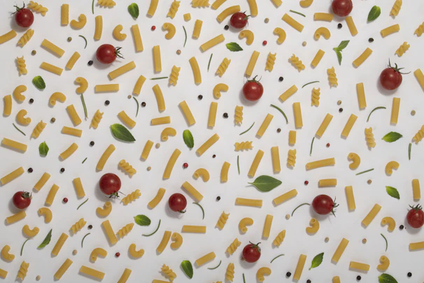 Top view of colorful ingredients neatly arranged for a quick weeknight dinner recipe video