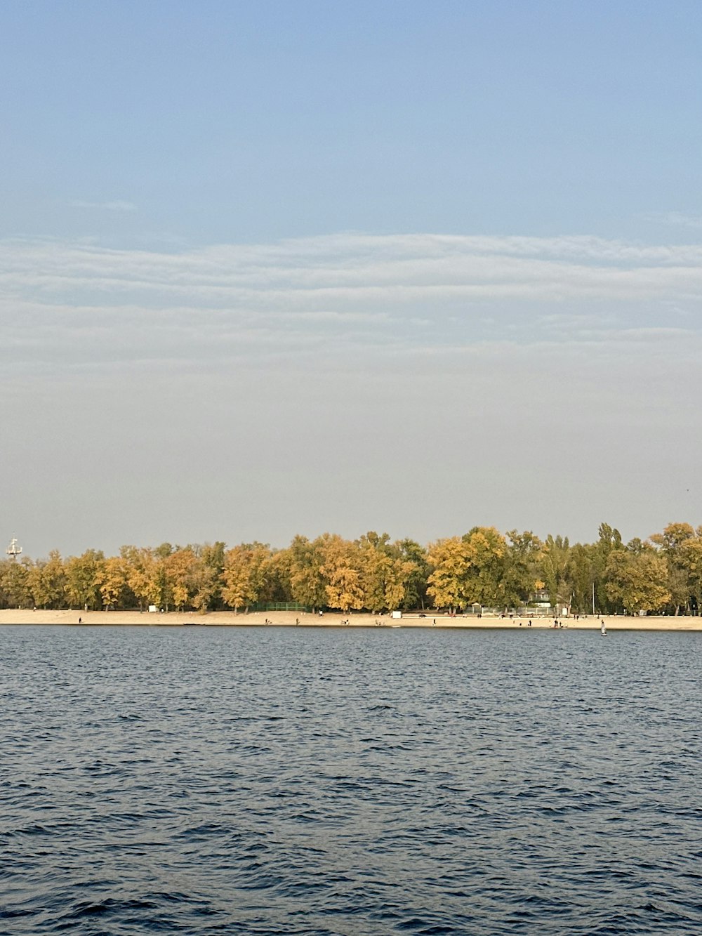 a large body of water with trees in the background