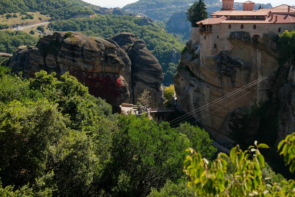 a view of a cliff with a building on top of it