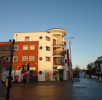 a street corner in Exeter with a building on the corner