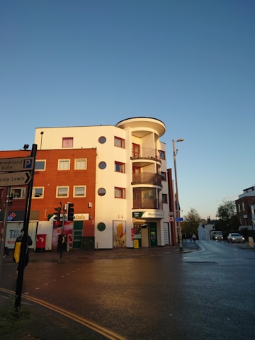 a street corner in Exeter with a building on the corner