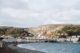 a body of water next to a hillside