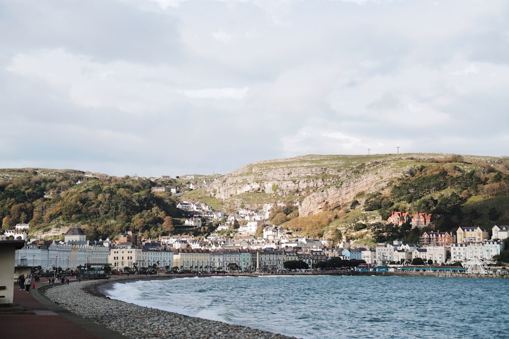 a body of water next to a hillside