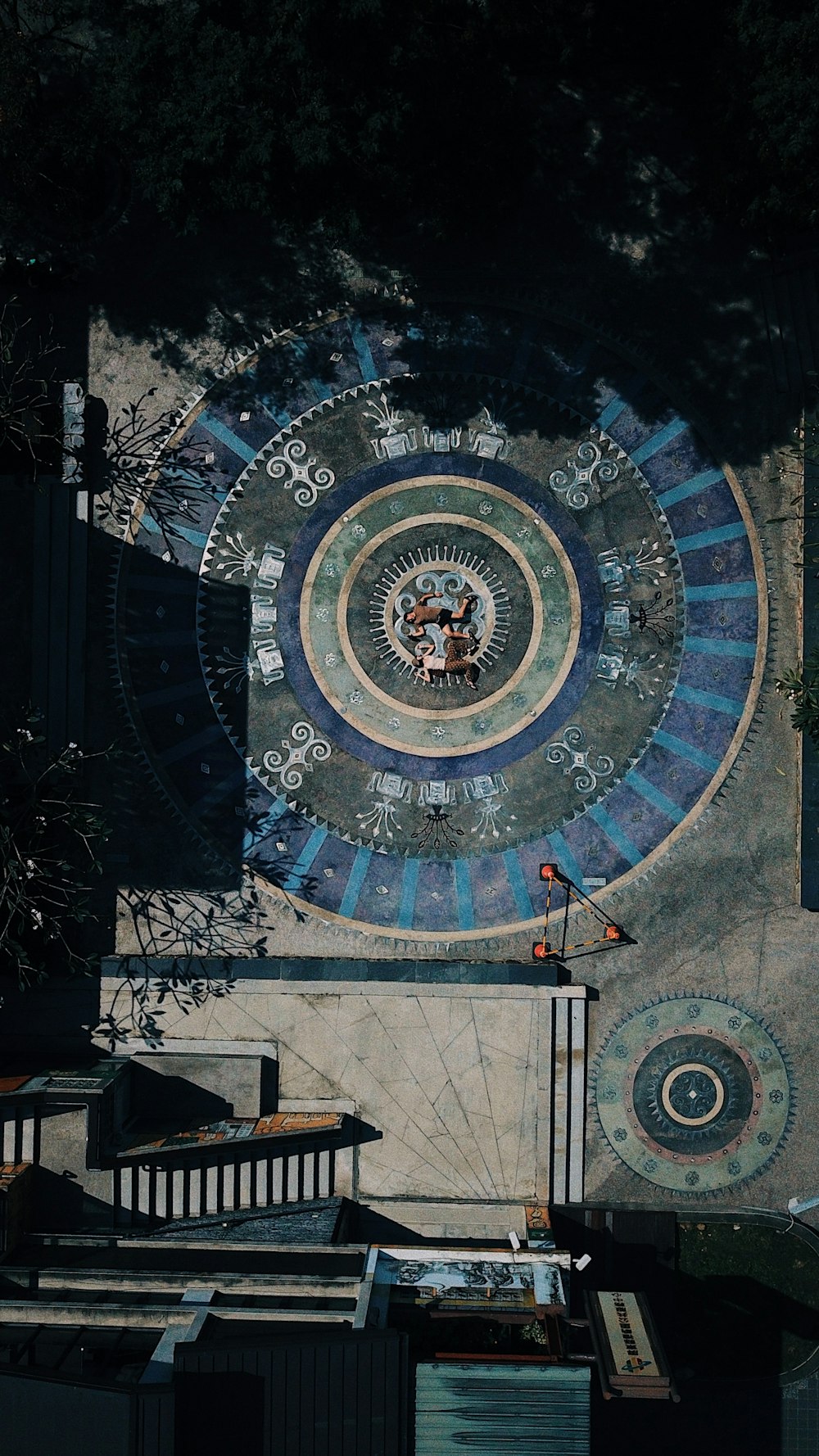 an aerial view of a building with a circular design