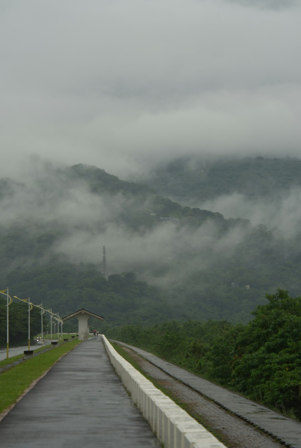 a road with a mountain in the background