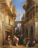A group of travelers enjoying a guided tour in a bustling Middle Eastern city market.