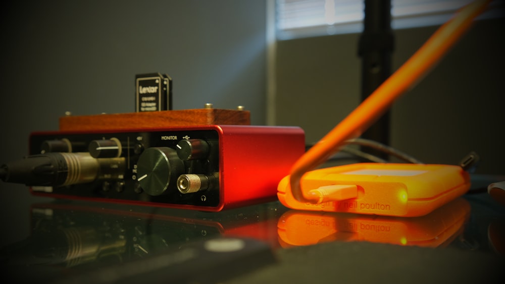 a close up of an electronic device on a table