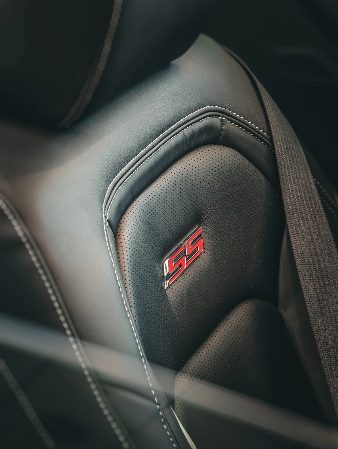 Close-up of a car seat and center console