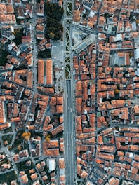 an aerial view of a city with lots of buildings