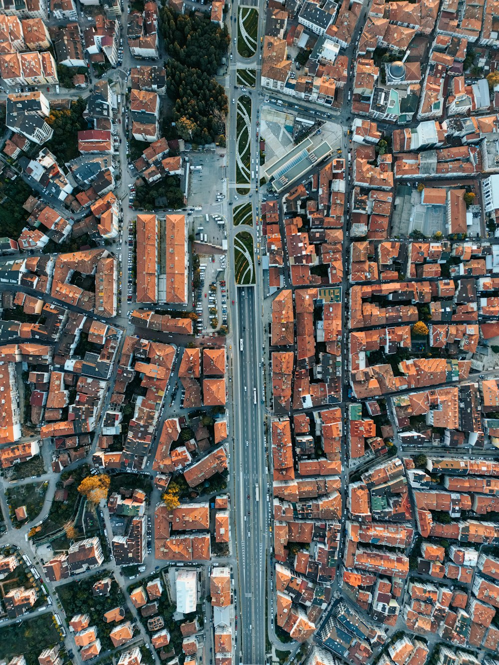 an aerial view of a city with lots of buildings