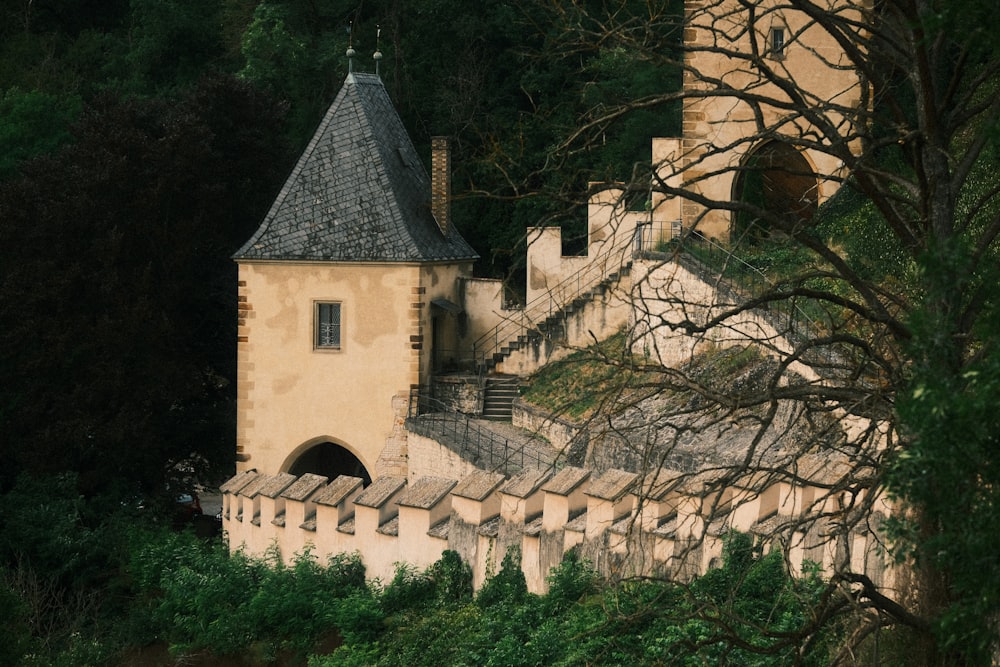 a castle like building with a steeple on top of it