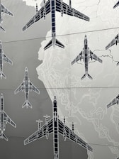 A graphic showing flight routes across the globe.
