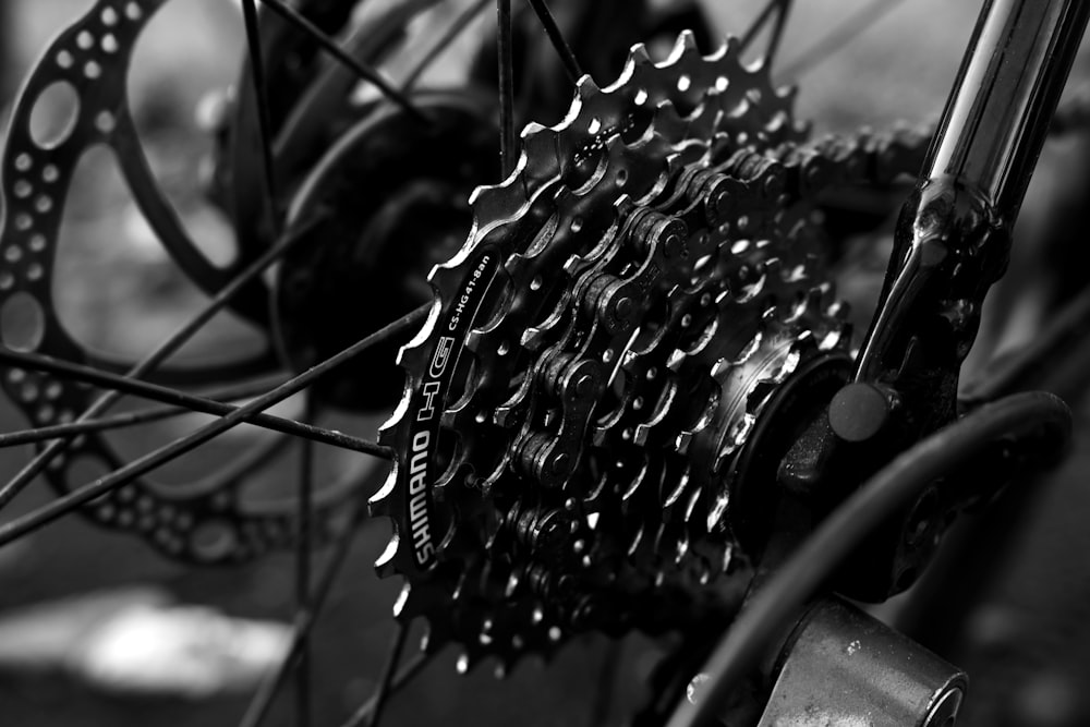a close up of a bike's gears and chain