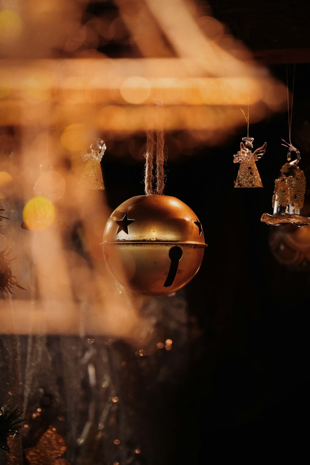 a group of ornaments hanging from a ceiling