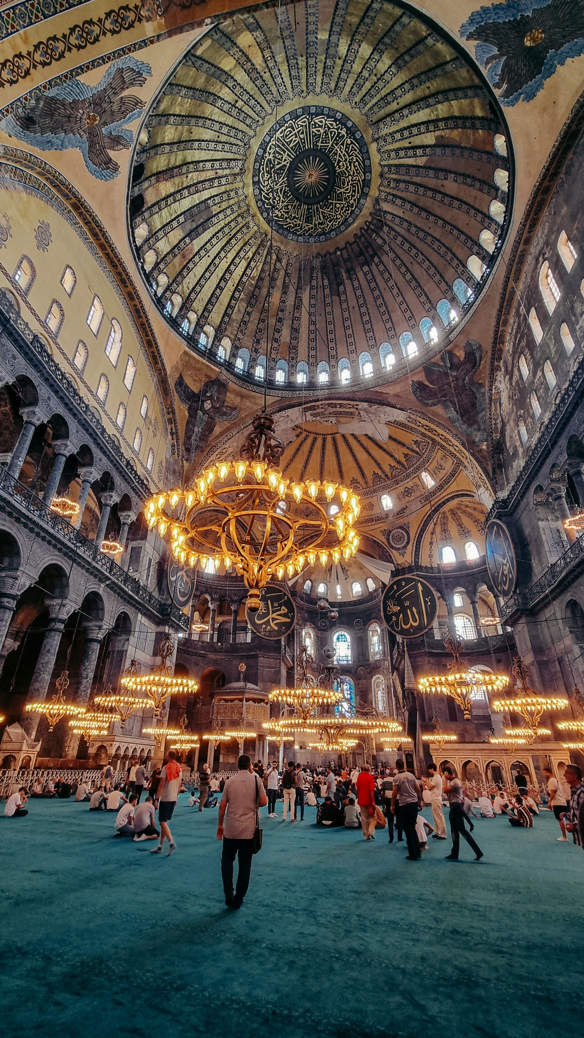 a group of people in a large building