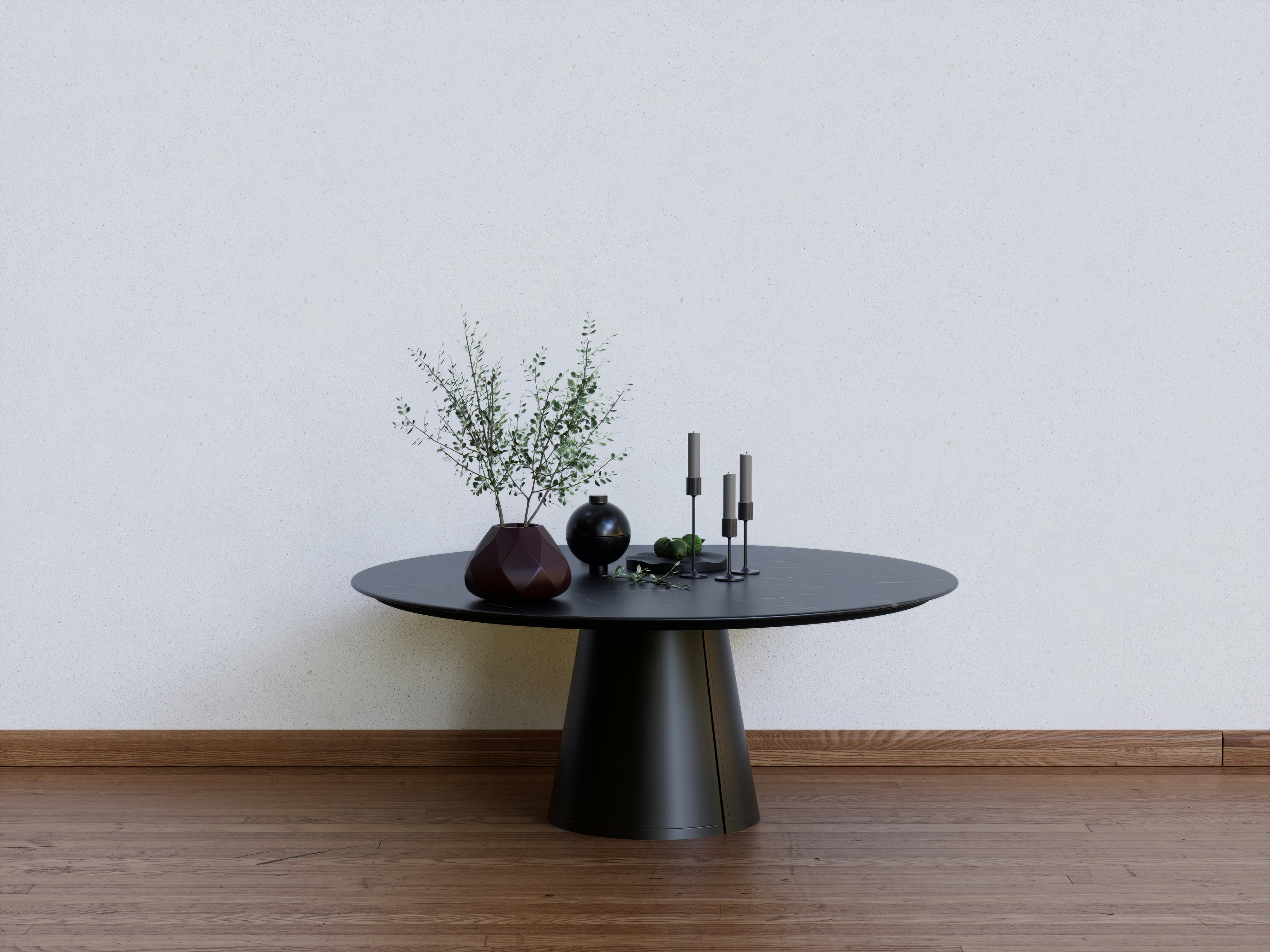 Black table with vases