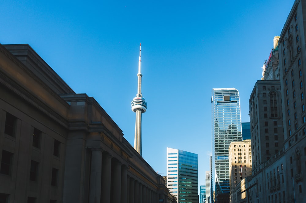 a view of a city with tall buildings