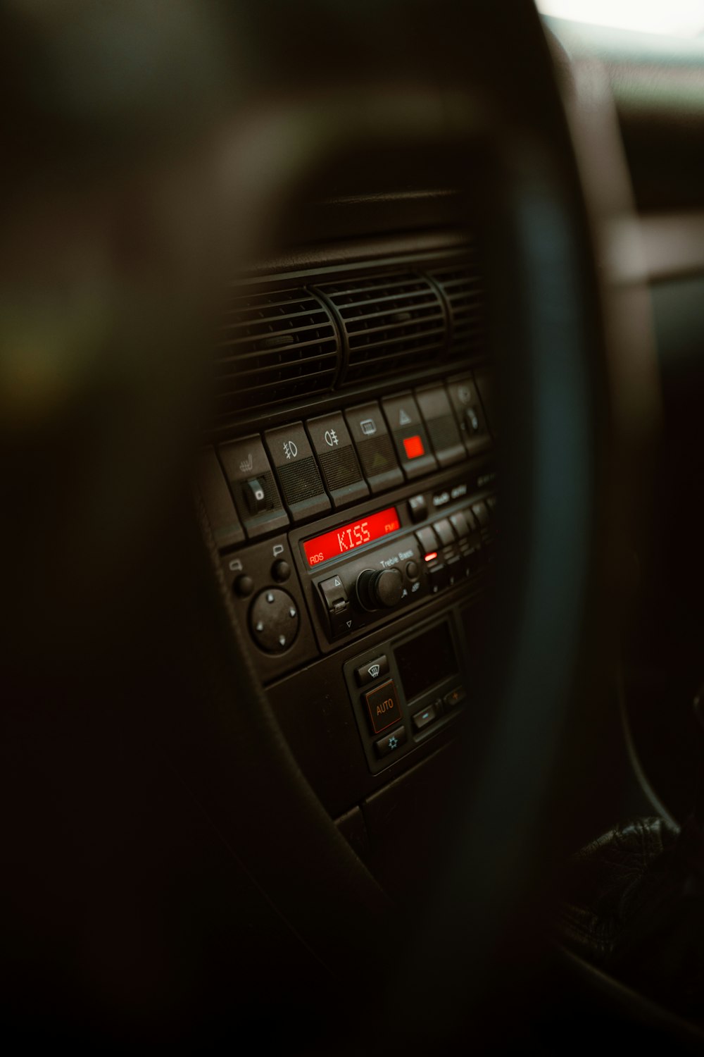 a close up of a radio in a car