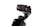 A close-up view of a compact, black camera mounted on a small gimbal. The camera lens is surrounded by a glossy finish and edged with a red highlight. The gimbal appears to have a smooth, matte surface.
