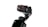 A close-up view of a compact, black camera mounted on a small gimbal. The camera lens is surrounded by a glossy finish and edged with a red highlight. The gimbal appears to have a smooth, matte surface.