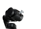 A robotic arm with a sleek, black design holds a series of lenses that appear to be suspended in mid-air. The background is a stark white, emphasizing the mechanical and sophisticated nature of the robotic technology.
