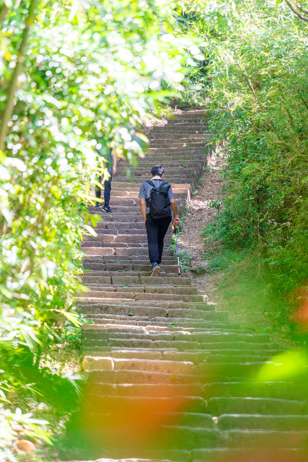 a person walking up a set of stairs