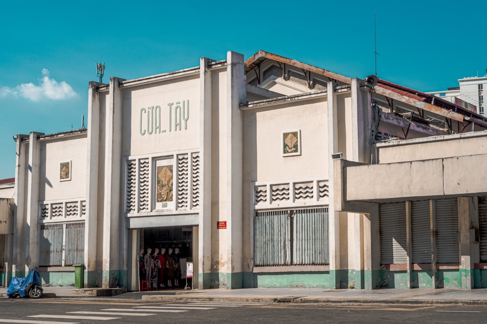 a building with a motorcycle parked in front of it