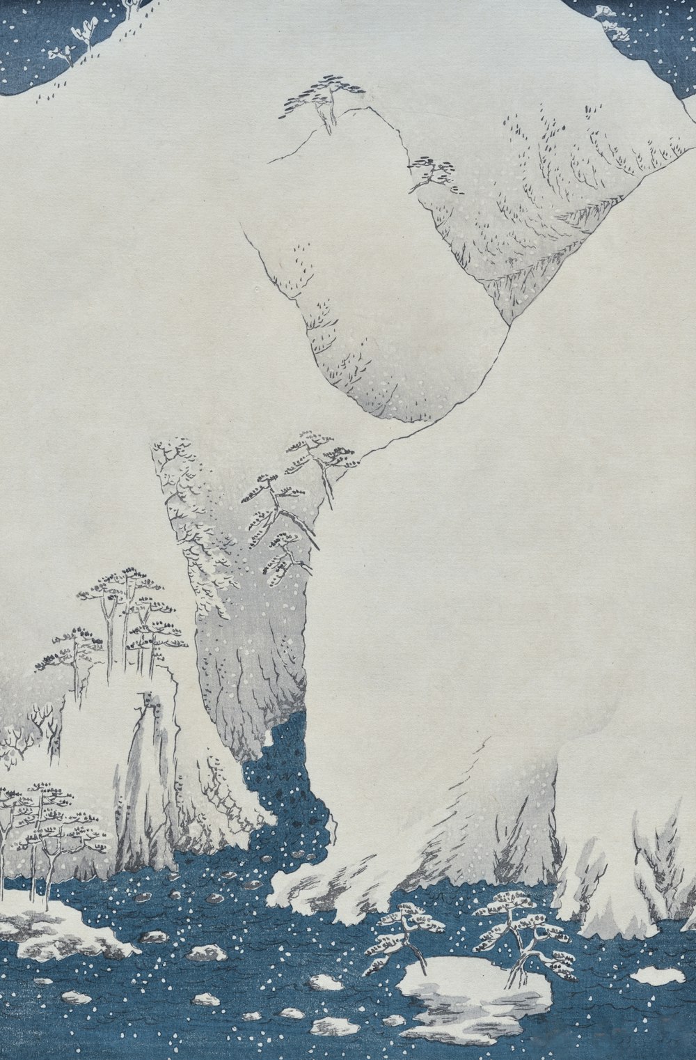 a drawing of a mountain with ice and snow