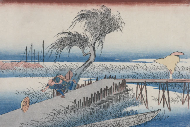 adipr moving autonomously through a stormy landscape, wind whipping around.