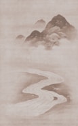 Scenic mountain landscape in Asia with a winding river and misty peaks